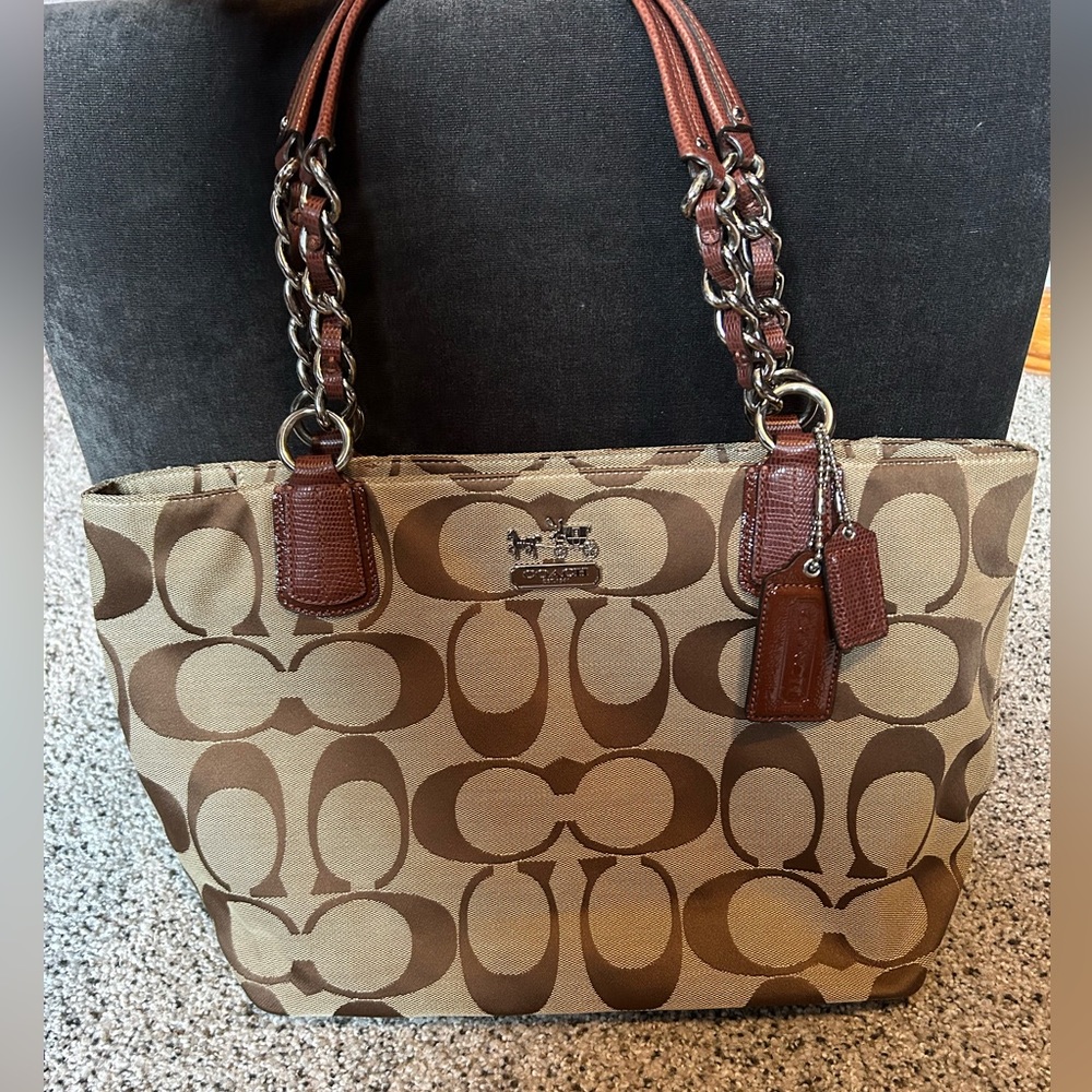 Gently Used Khaki & Brown Authentic Coach Signature Purse